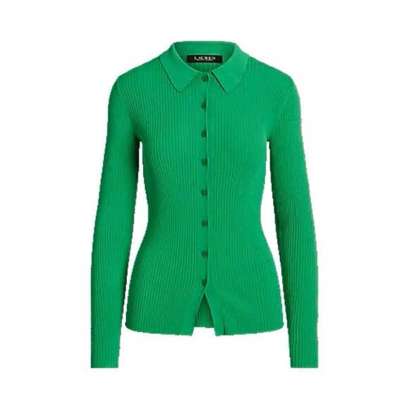 Rib-Knit Long-Sleeve Polo Cardigan - Picture 1 of 2